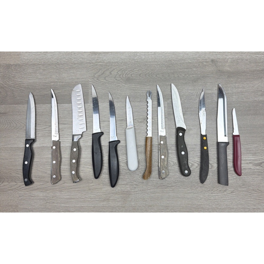 Assorted Kitchen Knife Set Lot Of 12. Farberware, Japan, Members Mark, Stanley